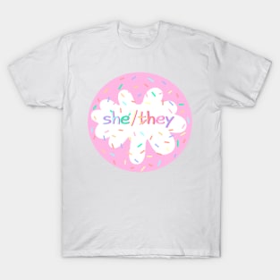 Birthday Cake She/They Pronoun Pin T-Shirt